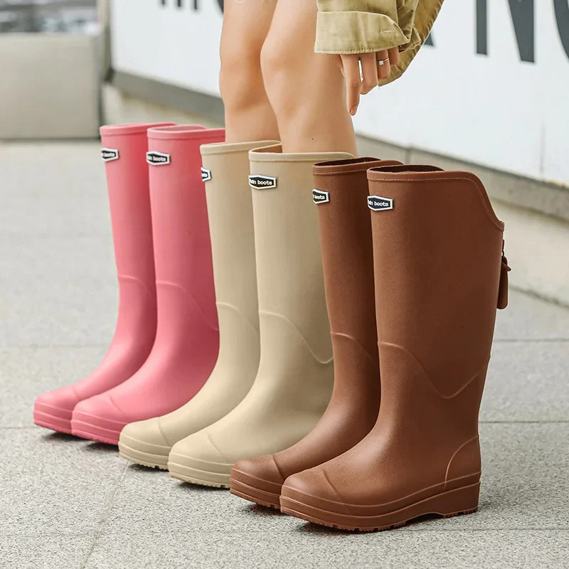 Slim Fit Tube haut en plein air dames bottes de pluie mode anti-dérapant imperméable botte de pluie femmes chaussures travail sécurité bottes d'e