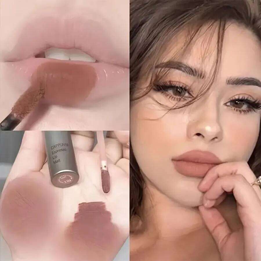lipstick nude brown waterproof lip gloss long lasting Light Coffee Brown Lip Lacquer Matte Cinnamon Milk Tea Nud H260302-image-1096013919