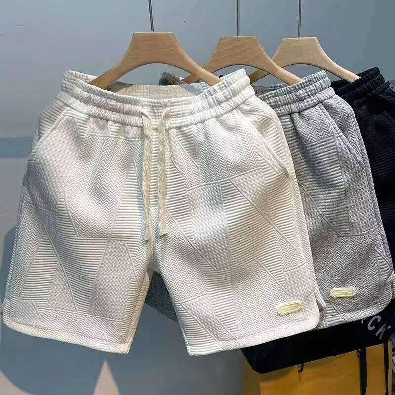 Wave pattern jacquard men's plus size casual five point beach pants summer fat shorts trendy brand loose sports shorts XJ260302