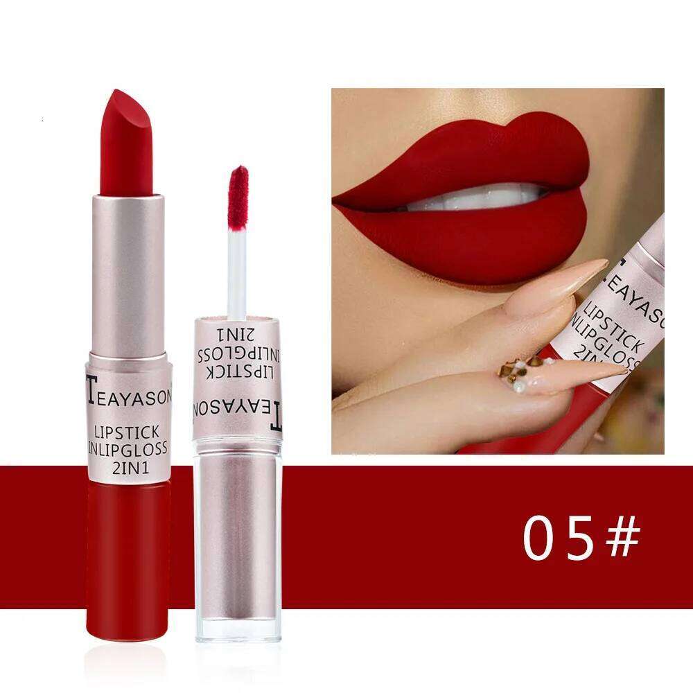2 In 1 Double Head Matte Velvet Sexy Red Tint Liquid Lipstick Waterproof Lasting Cosmetic Lip Gloss Makeup Cosmetics H260302-image-1096015423