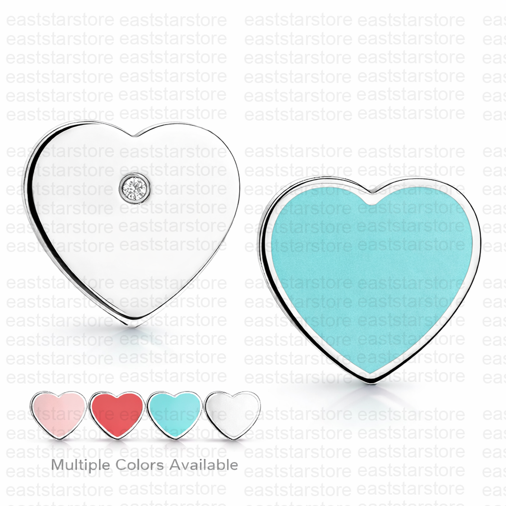Romantic Double Heart Stud Earrings for Women Stainless Steel 18K Gold Silver Plated Light Blue Enamel Heart Jewelry Gift