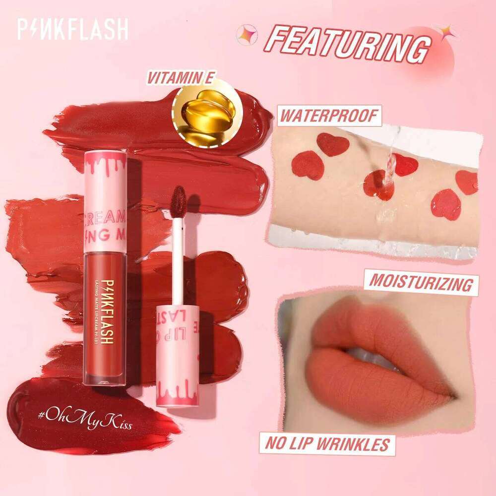 PINKFLASH Wholesale Matte Lipstick Soft Red Nude Pink Melting Cream Waterproof Makeup Lipgloss Not Fade Mud Lip Tint H260302-image-1096014565