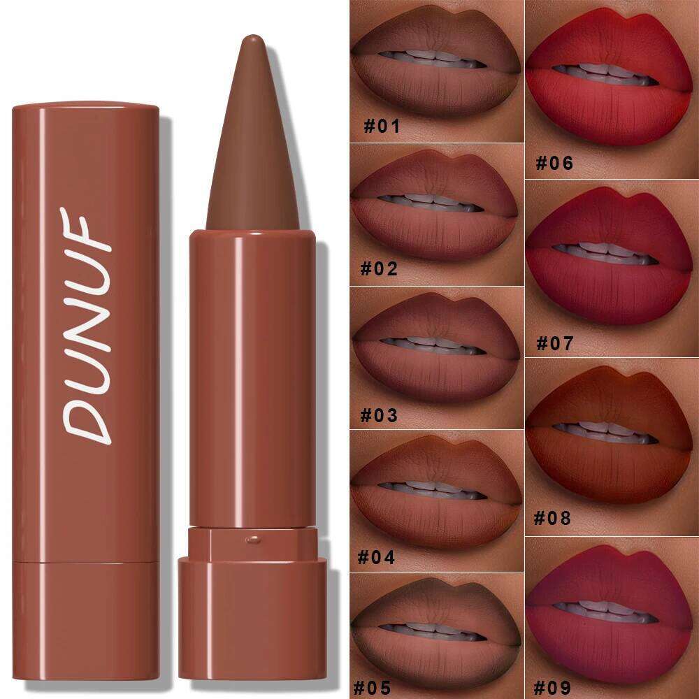 DUNUF 1pcs 2pcs & 3pcs Matte Lip Liner And Lipstick Set-Crayon Form Cone Tip Easy Contour Universal Skin Types Dual-Use Brown H260302-image-1096013772