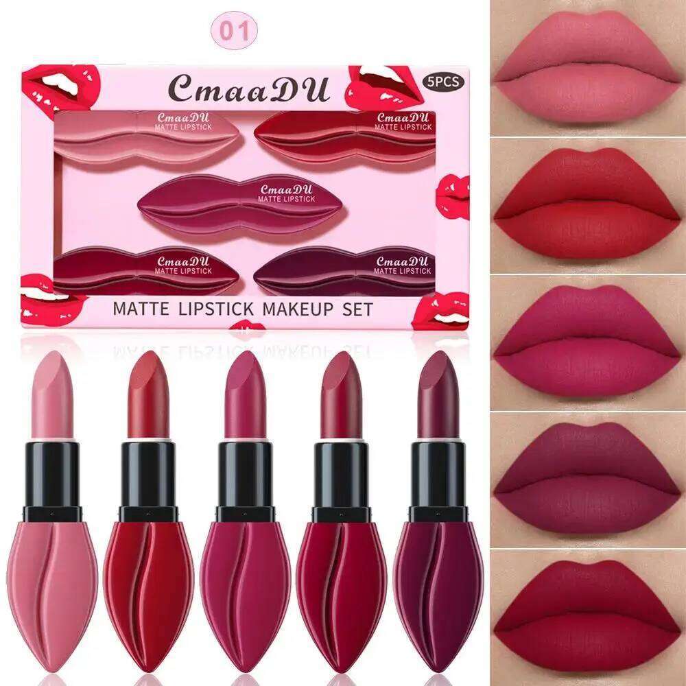 5pcs Matte Lipstick Set Velvety Smooth Long Lasting High Pigment Waterproof Lip Makeup Kit With Elegant Gift Box H260302-image-1096015845