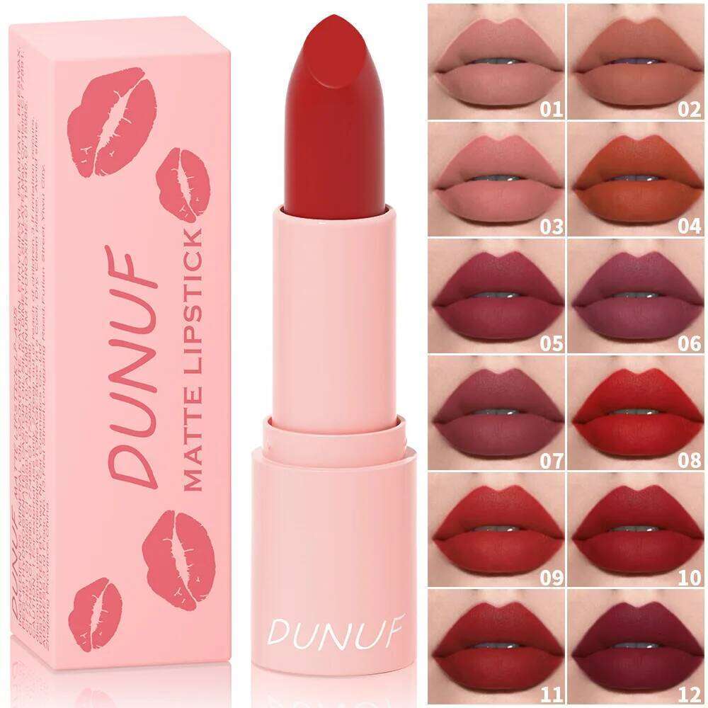 DUNUF 1 Pcs Matte Powder lipstick, Lasting 24 Hours Non-fading Waterproof Non-stick Easy to Color Lip Gloss Makeup Gift H260302-image-1096013040