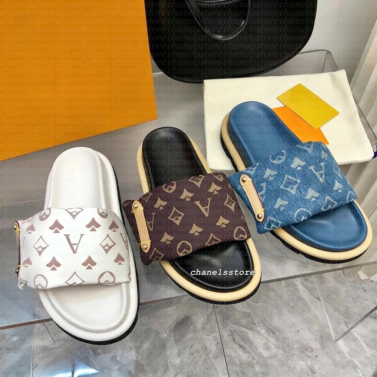 Designer Sliders Women Men Slides Pool Pillow Slippers Flat Comfort Mules Slides Classic Prints Embossed Summer Sandals Beach Shoes Slippers flip fl