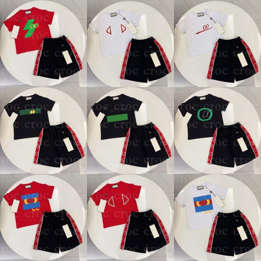 Baby Kids Designer Clothes Sets Boys Girls Clothing Short Sleeve T-shirts Shorts Toddlers Brand Round Neck Tops Children Youth Tees Black White R-image-1095985567
