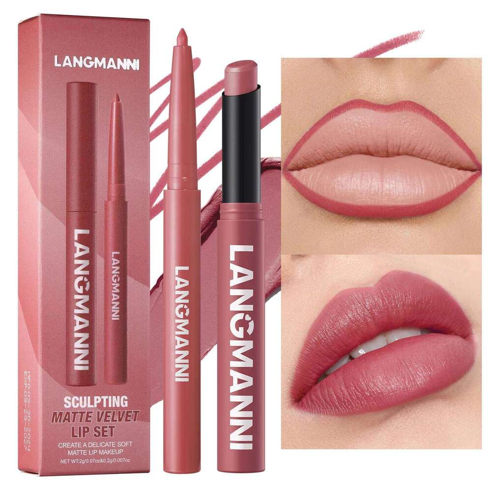Integrated waterproof lipliner+lipstick lipstick set,no smudge,no fade,no cup,durable,easy to create a perfect makeup! H260302-image-1096013863