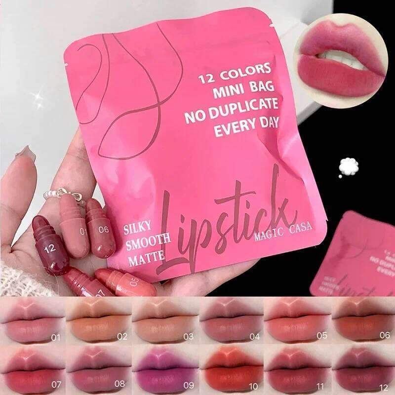 Velvet Matte Lipstick Set 12 Pieces Mini Capsule Long Lasting Waterproof Portable Solid Lip Gloss Rich Pigment H260302-image-1096015146