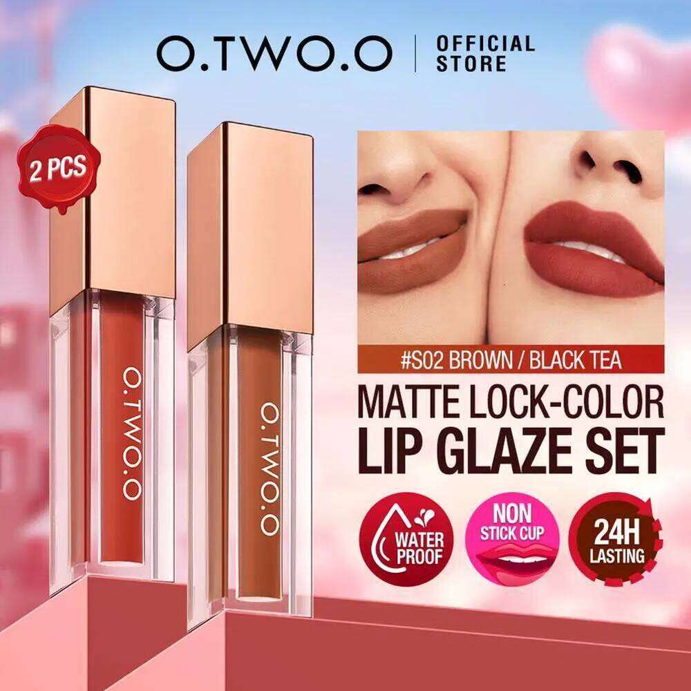 Hot O.TWO.O 3-Color Liquid Lipstick Matte Finish Sexy Silky Gloss Waterproof Kiss-proof Lasting Glaze Lip Tint Cosmetic H260302-image-1096015920