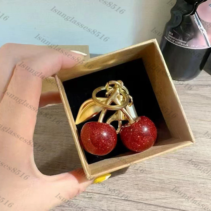 Designer keychain Cherry shaped alloy bag charm luxury designers Keychain Handmade Women Bag Pendant mens trendy Accessories with box