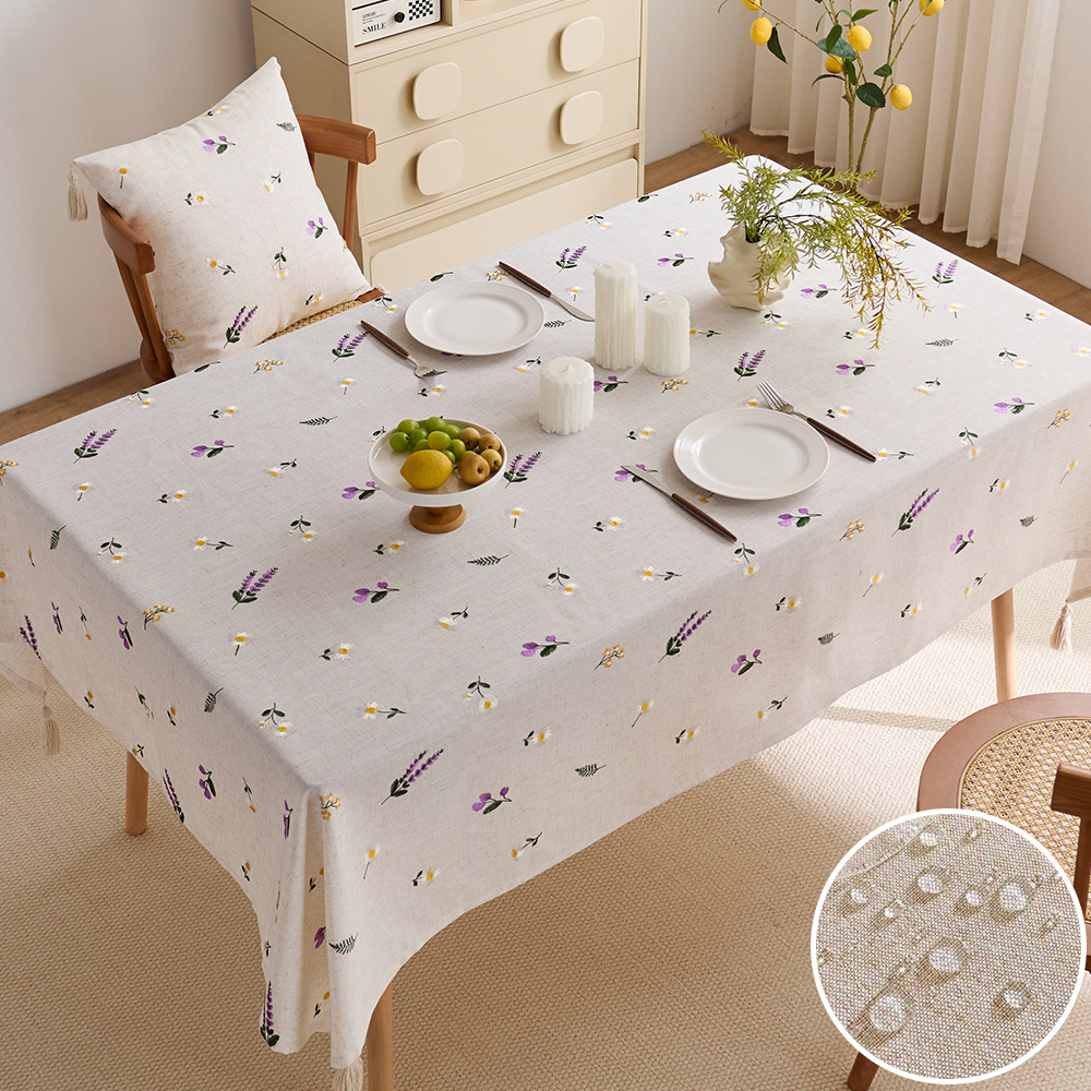Embroidered tablecloth, waterproof linen-polyester, fresh and elegant decorative fabric, coffee table cloth, rectangular dining table cloth.XR2P0-image-1108505321
