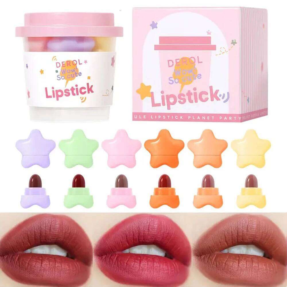 6pcs/set Long Lasting Star Mini Lipstick, Candy Color Matte Velvet Mist Portable Waterproof Lipstick Set H260302-image-1096015453
