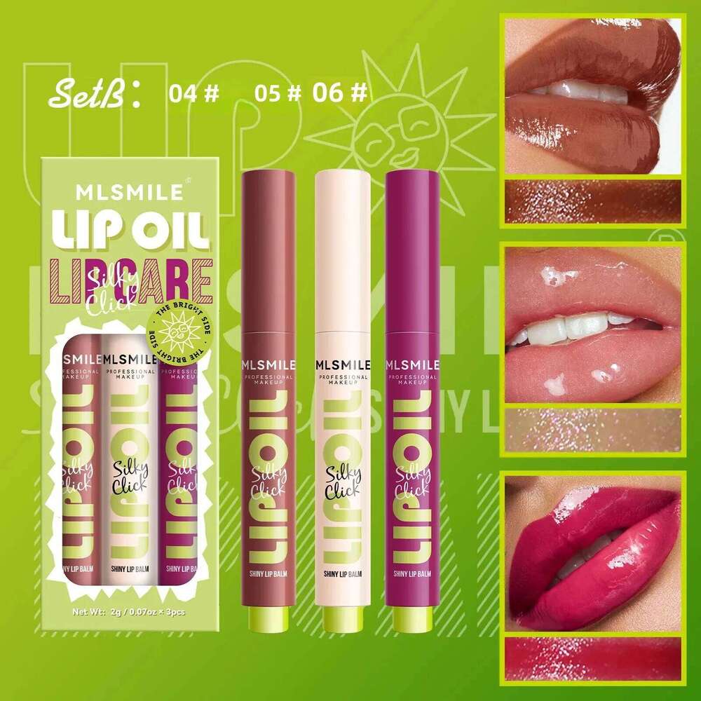MLSMILE 3pcs Long Lasting Set Moisturizing Cream Tint Pearl Mirror Lip Gloss Easy Color Pressed Solid Lipstick H260302-image-1096015752