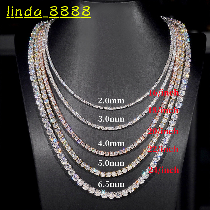 RINNTIN SMN livraison rapide chaîne Moissanite de haute qualité 2mm 3mm 4mm brillant D VVS Moissanite collier pour femmes hommes