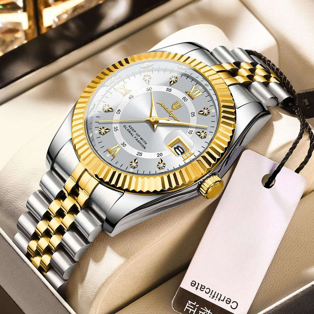 Men's waterproof luminous business diamond inlaid quartz watch, internet famous live streaming hot selling item