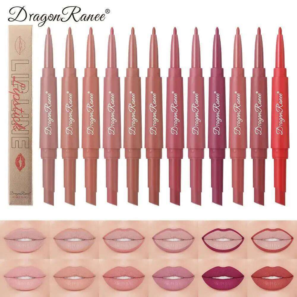 Double Head Matte Lip Liner Pencil 2 in 1 Long Lasting Waterproof Nude Red Lipstick Brighten Outline Makeup Stick H260302-image-1096010542