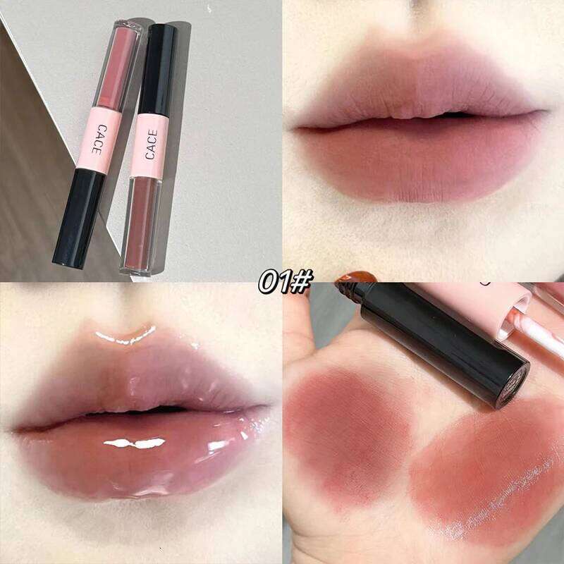 Double Head Lipstick Lipgloss Sexy Red Makeup 2 In 1 Stick Mud Mirror Water Gloss Lip Glaze Tint Lasting Korean Cosmetic H260302-image-1096015289