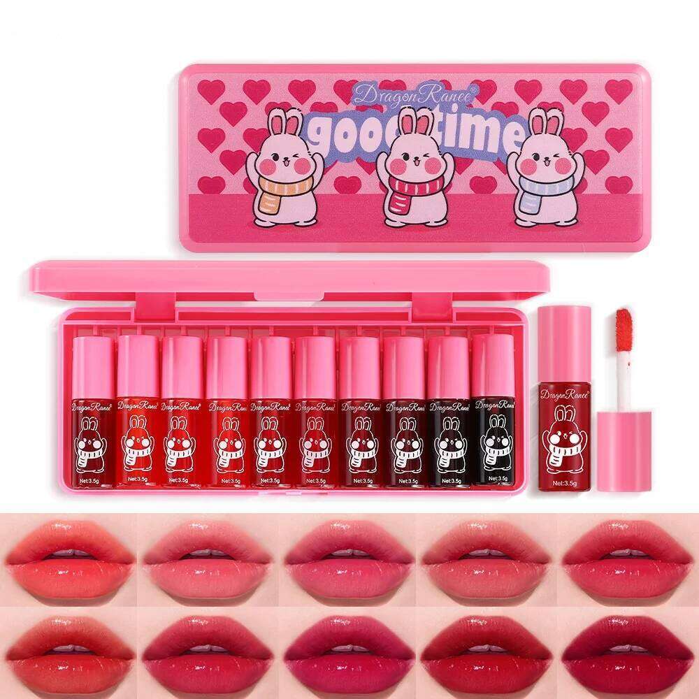 Ten-Piece Set, Mirror-Like, Watery, Plump, Whitening, Complexion-Enhancing Lipstick, Moisturizing, Non-Stick Cup, Long-Lasting Lip Glaze H260302-image-1096011896