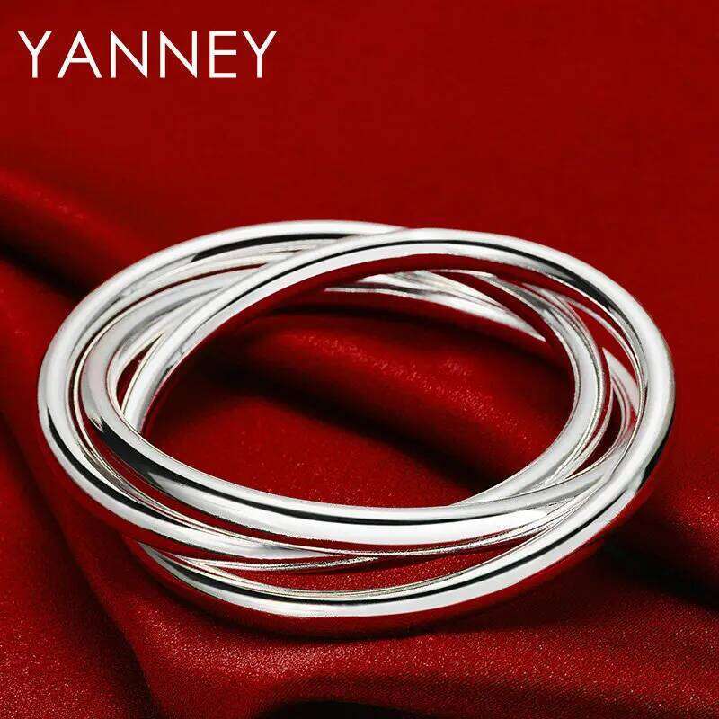 Charm 925 Sterling Silver Glossy 3 Circles Exaggerated Bangle Bracelet For Women Men Fashion Wedding Jewelry Gifts Party XJ260302-image-1095946717