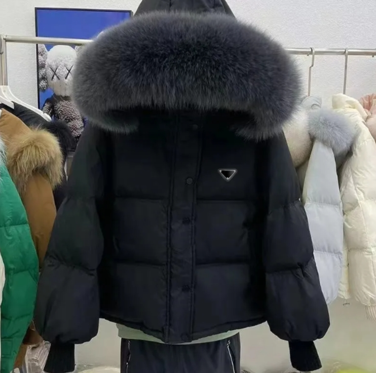designer down jackets womens puffer jacket big fox fur collar embroidered hooded coat warm winter jacket womens designer puffer jackets