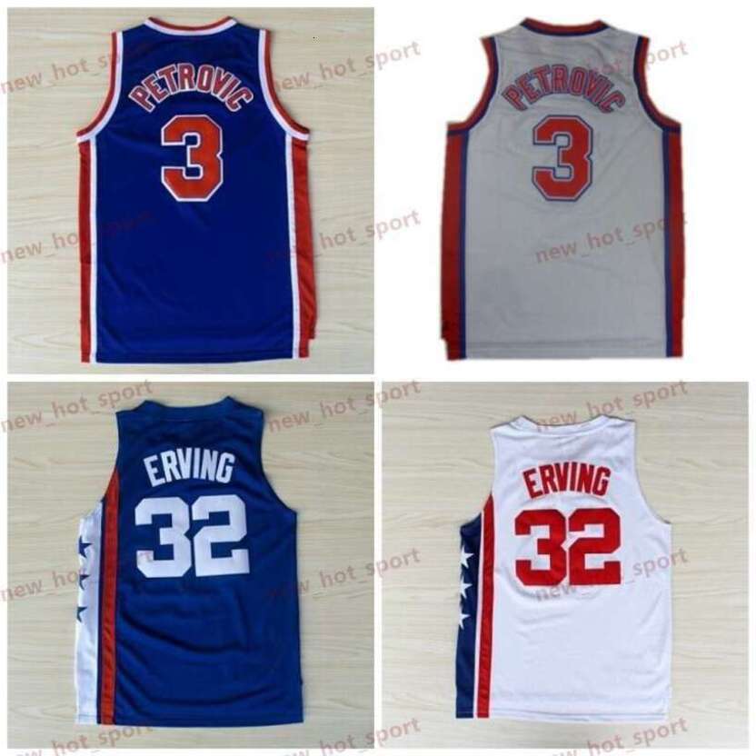 Vintage Basketball Jersey Drazen Petrovic Erving 1992 1993 Blue White Classic Retro Stitched