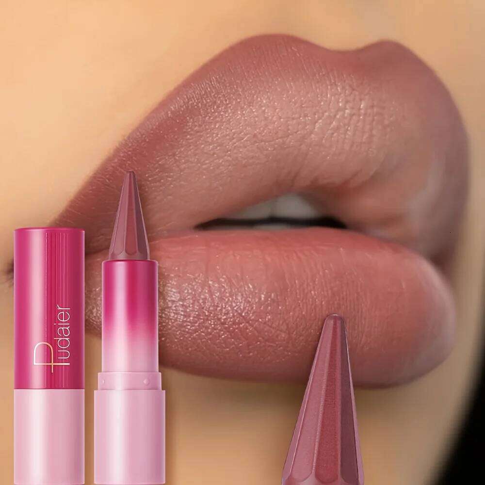 Pudaier Matte Velvet Lipstick & Liner Set - Waterproof Long Lasting Brown Pink Double Ended Lip Makeup Kit, Smudge Proof H260302-image-1096014517