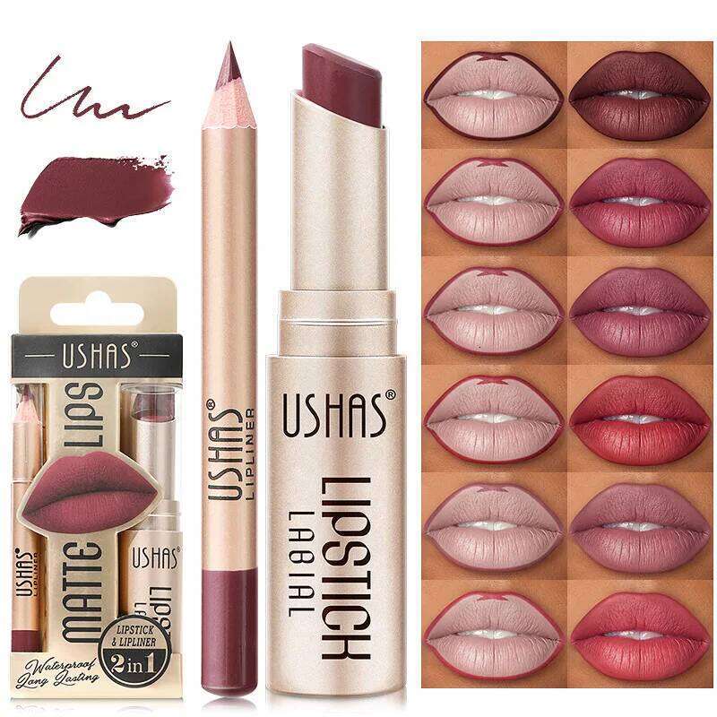 12 Color Matte Set Long Lasting Nude Red Lipstick With Lipliner Not Dry Easy Coloring Lip Makeup Kit H260302-image-1096010729