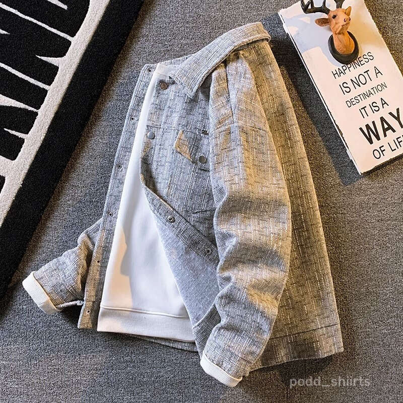 Free Shipping Jackets Houndstooth Coats Casual Loose Fit Retro Style Shirt Jacket for Spring and Autumn Men's Clothing 6f