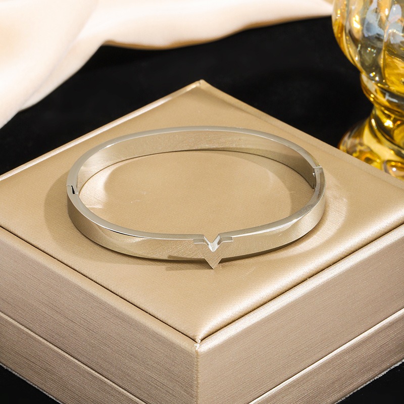 V Shape Smooth Bangle Bracelet For Women Gold Minimalist Fashion Niche Design Personalized Clasp Cuff High Grade Jewelry Gift Waterproof-image-1103939510