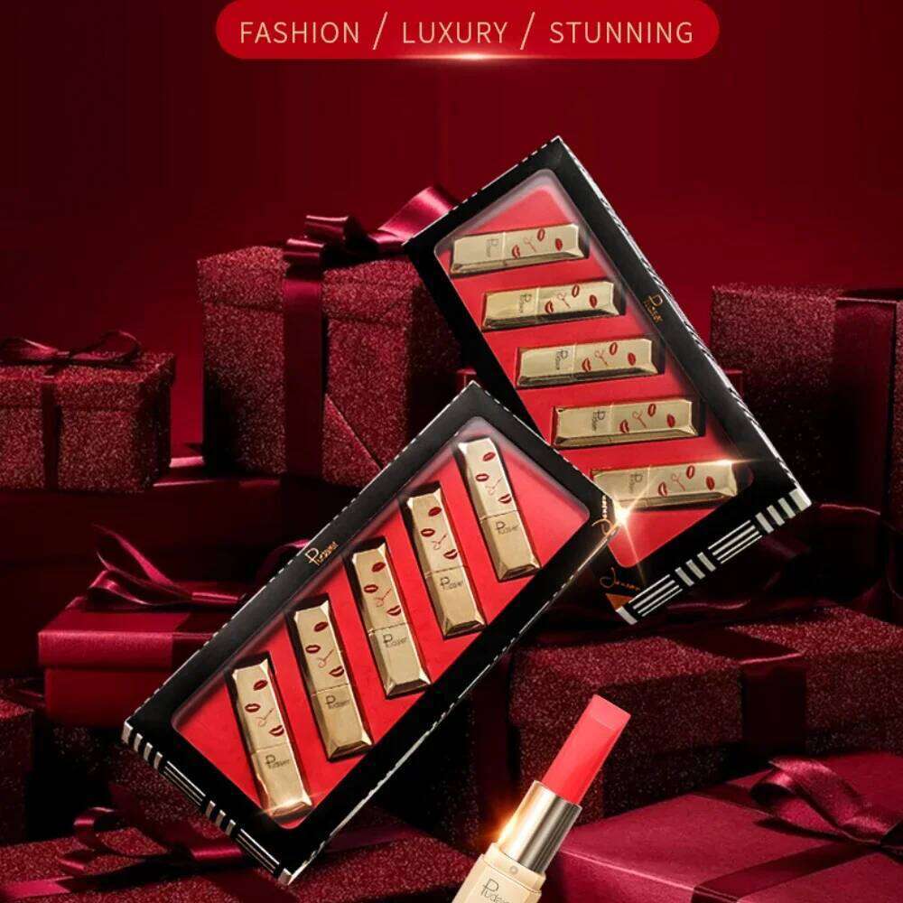 Pudaier 5 Color Matte Mirror Moisturizing stick Lipgloss Sets Makeup Non-Sticky Cup Velvet Nude Liquid Lip Tint Lipstick H260302-image-1096015760