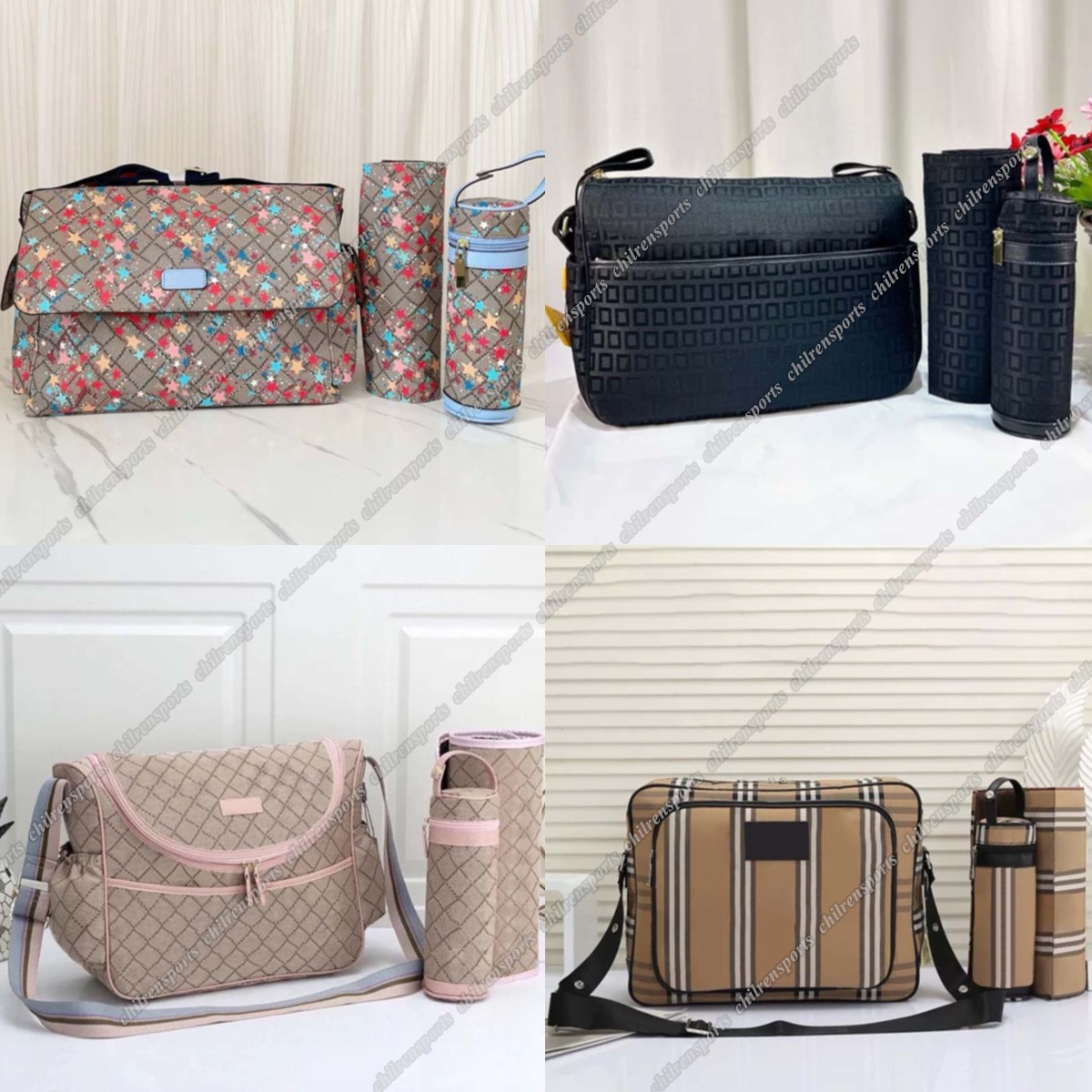 Designer diaper Bags Mom Bags 3 set Waterproof Diaper bag Baby pink Zipper Brown black plaid print bag-image-1095962296