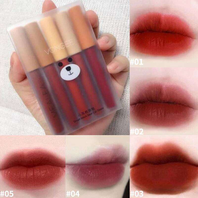 5pcs/set set matte velvet easy to color lipstick female lip gloss H260302-image-1096014414