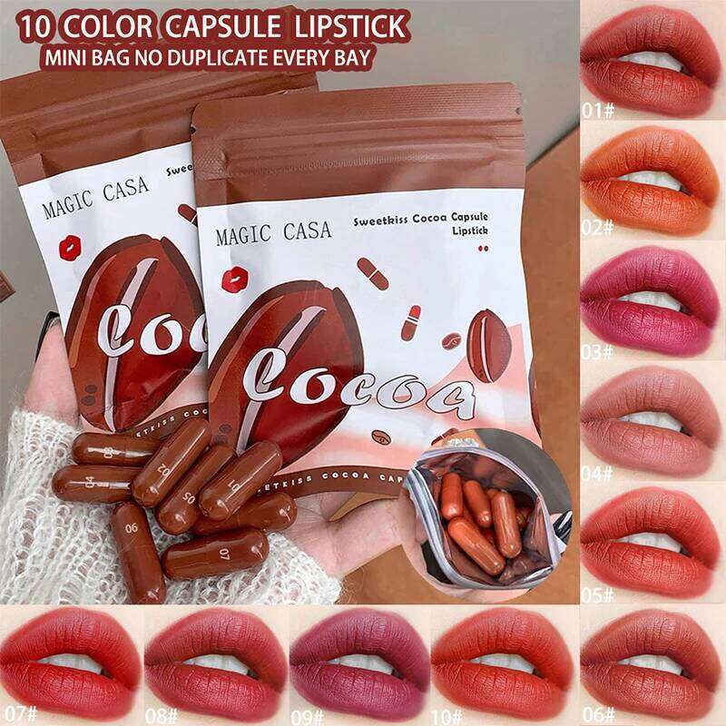 10-Color Capsule Lipstick Set Featuring Naturally Long-Lasting Mini Matte Lipsticks And Lip Gloss,Long-lasting makeup H260302-image-1096014456