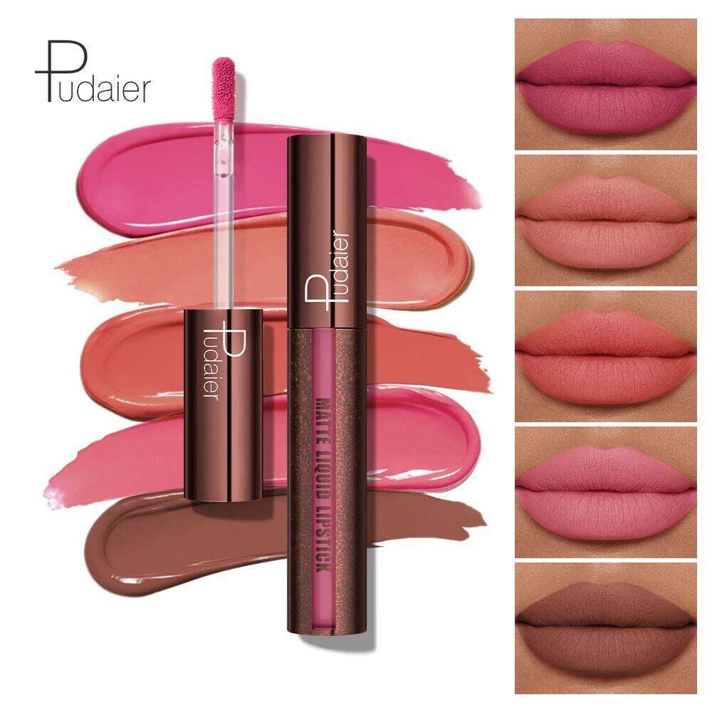 Pudaier Velvet Matte Liquid Lipstick Waterproof & Transfer-Proof Gloss Long Lasting Lip Stain 5 Shades | Kiss Proof, N H260302-image-1096012426
