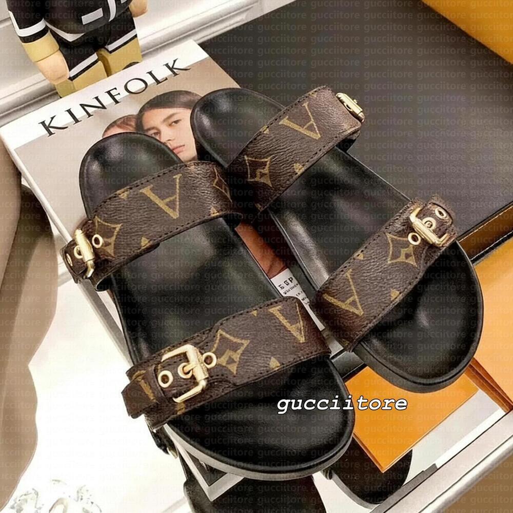 Bom Dia Genuine Leather sandal Slipper Sandles Casual Shoe summer beach gladiator Mules hasp New womans Flat Slide Designer Sliders platform sandale