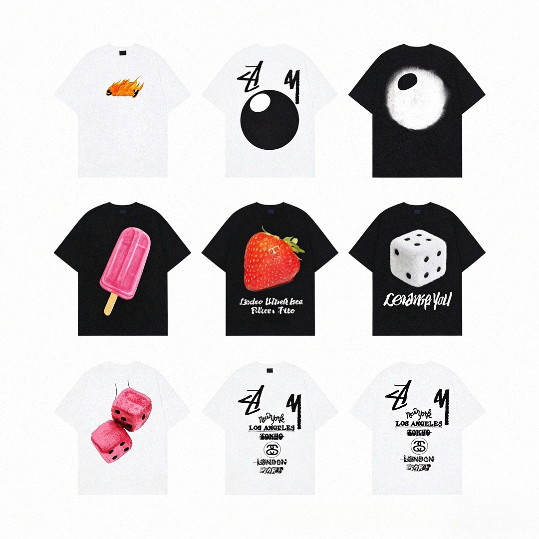 stuzzy t shirt Mens Graphic Tee Dice Strawberry Popsicle Print shorts Sleeve Hip Hop Fashion Print Designe Cotton Loose Sports Summer l1tY#