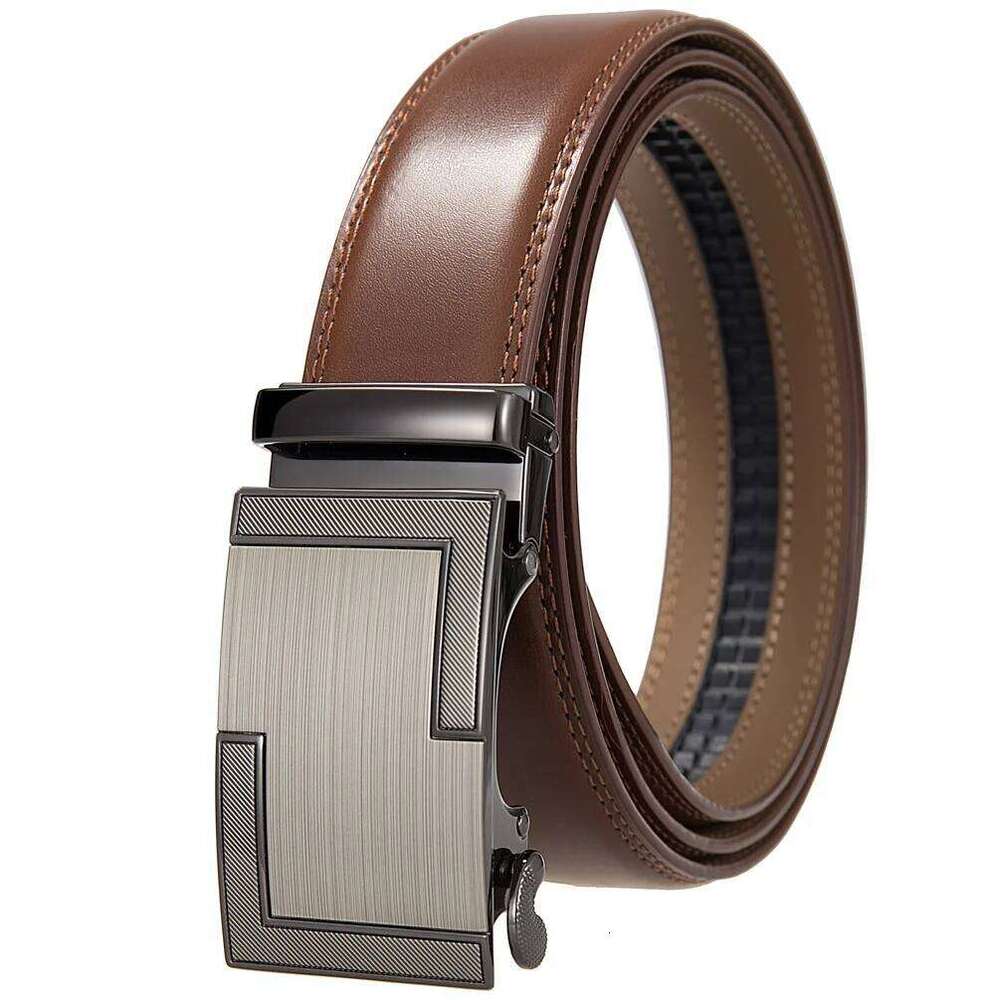 3.5 Width Tan Brown Leather For Men High Quality Male Automatic Buckle Belts Trend Business Casual Mens Trouser Belt H260505