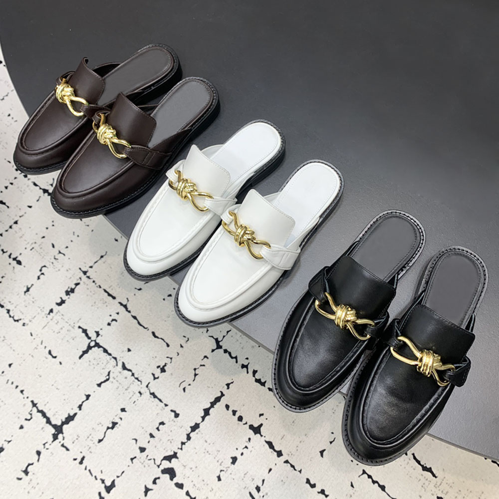 Nouveau classique de haute qualité en cuir véritable mules en daim chaussures mocassins plats pantoufle sans lacet éraflures diapositives de luxe