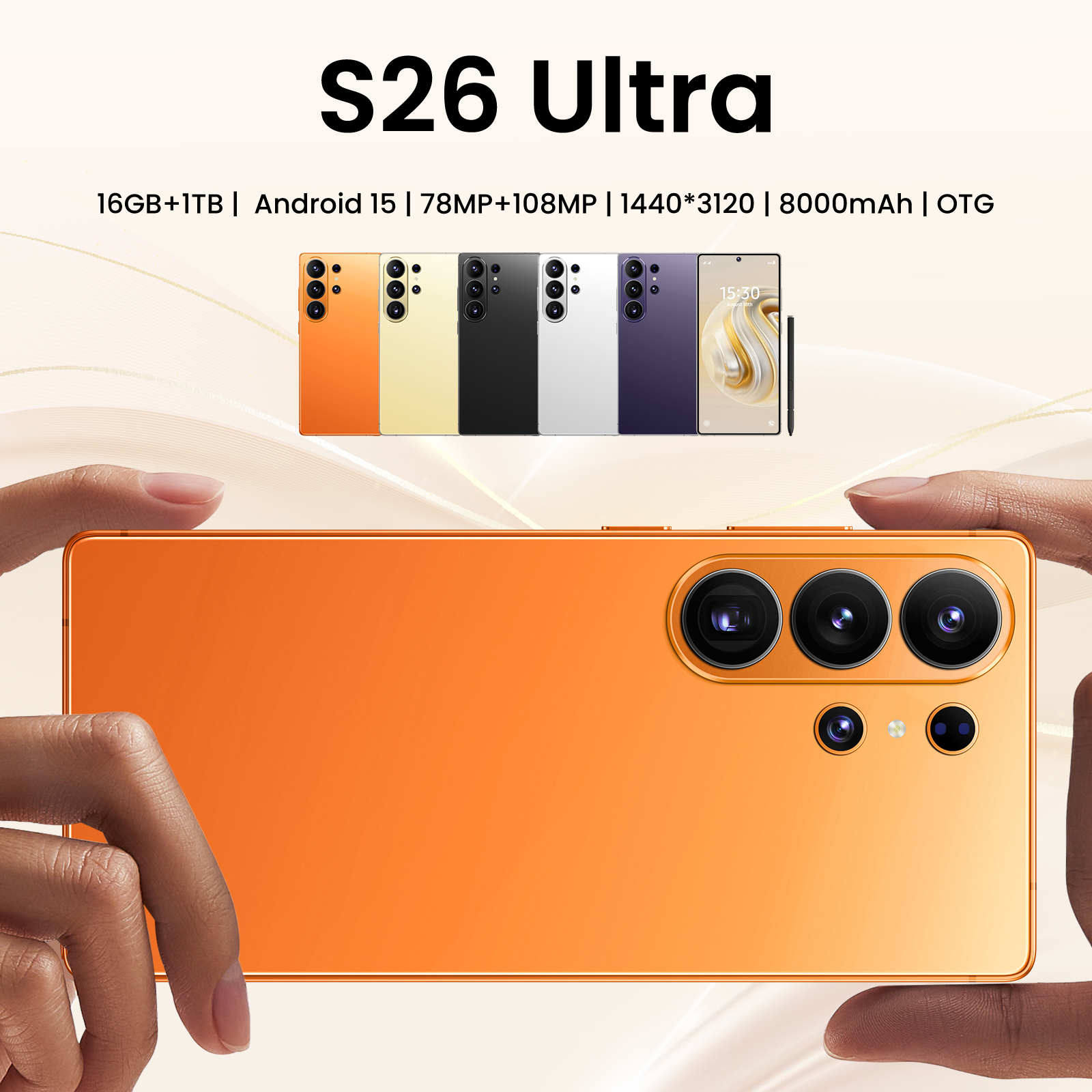 Original Brand S26 Ultra 5G Smartphone 16GB+1TB mobile phone LTE Ten Core Full Screen Fingerprint Facial Recognition 20MP Camera with S-pen-image-1105518592