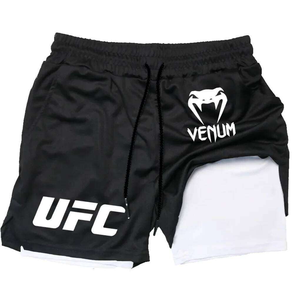 Men's UFC Printed Quick-Dry Double-Layer Sports Shorts Breathable Tennis Training Shorts L261014a
