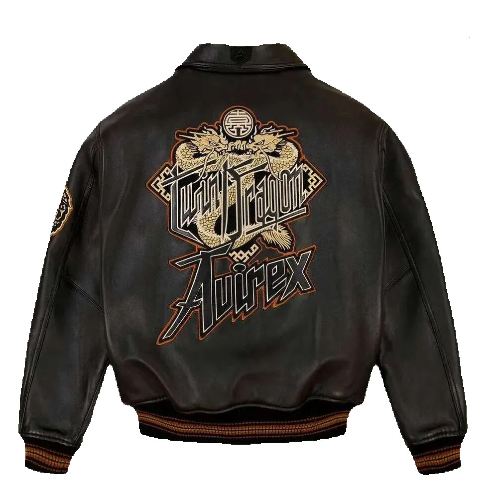 designer AVIREX Men's Genuine Leather Varsity Jacket Us plus size Thick European lambskin High Quality Embroidery Jackets 6f streetwear ropa 80