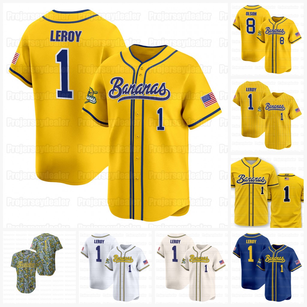 Savannah Bananas Baseball Jersey Bill LeRoy KJ Jackson Olson Reese Alexiades Kyle Luigs Dakota Albritton