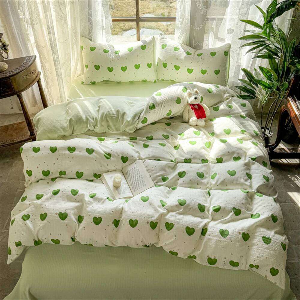 Printed with Pillowcase Washed Cotton Duvet Cover Four-Piece Set Comforter Bedding Sets for Double Bed Home Textiles W260302-image-1096027137