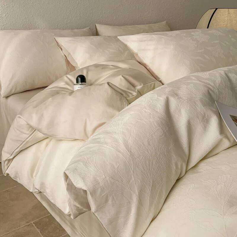 Light luxury A class 60 bed four-piece set 100% pure cotton yarn-dyed washed jacquard solid color W260302-image-1096027037