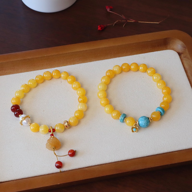 Women's Vintage Chinese Style Golden Silk Jade Bracelet With Red Agate Beads Ethnic Lucky Charm Hand String Traditional Oriental Jewelry Gif-image-1103931290