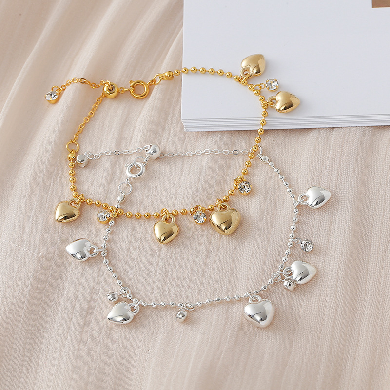 Exquisite and fashionable heart pendant bead chain bracelet, light luxury Korean style niche high-end jewelry-image-1096039831