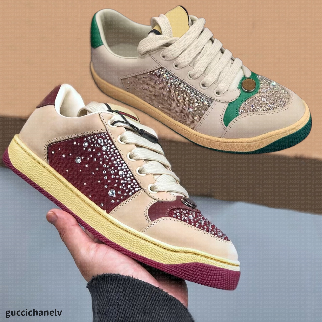 New Designer Women Men Vintage Rhinestone Embroidered Flat Platform Shoe White Black Sneaker Flat Womens Mens Leather Classic Tennis Shoes Couple Ru