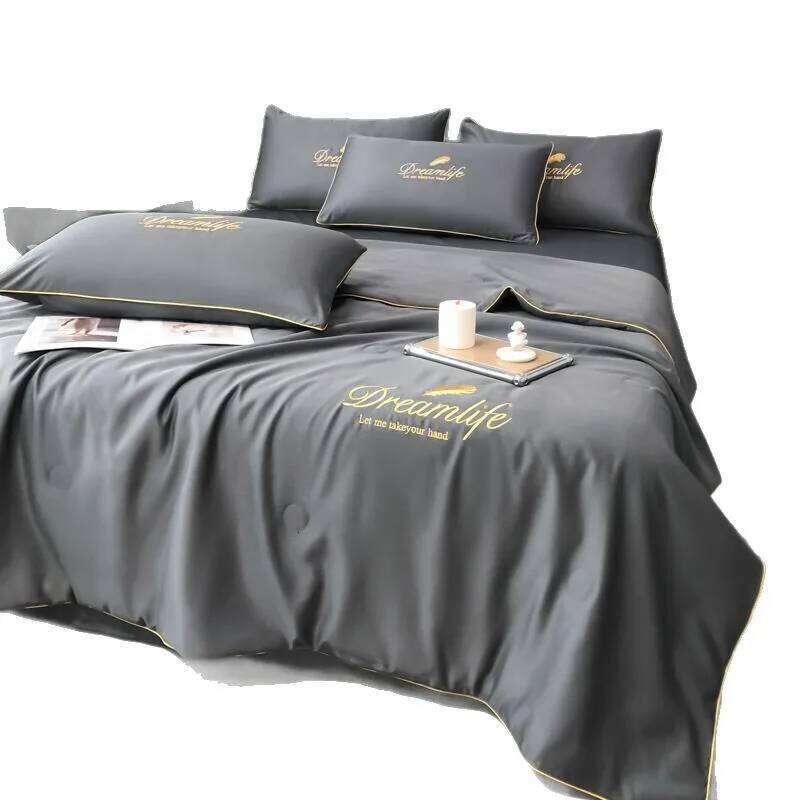 Customizable 2025 spring and summer new washed ice silk embroidered bed sheet four-piece set W260302-image-1096027024