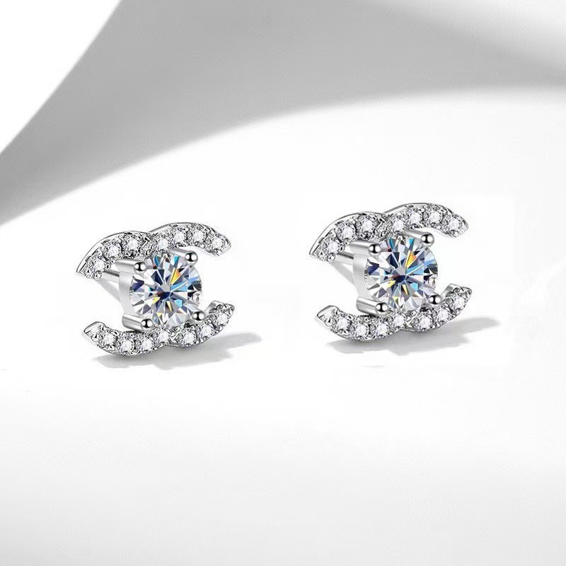 designer earrings designer earrings for woman CC Logo Zircon Studs Premium Sparkle Gold/Silver Hypoallergenic Posts earrings earings luxury jewelry